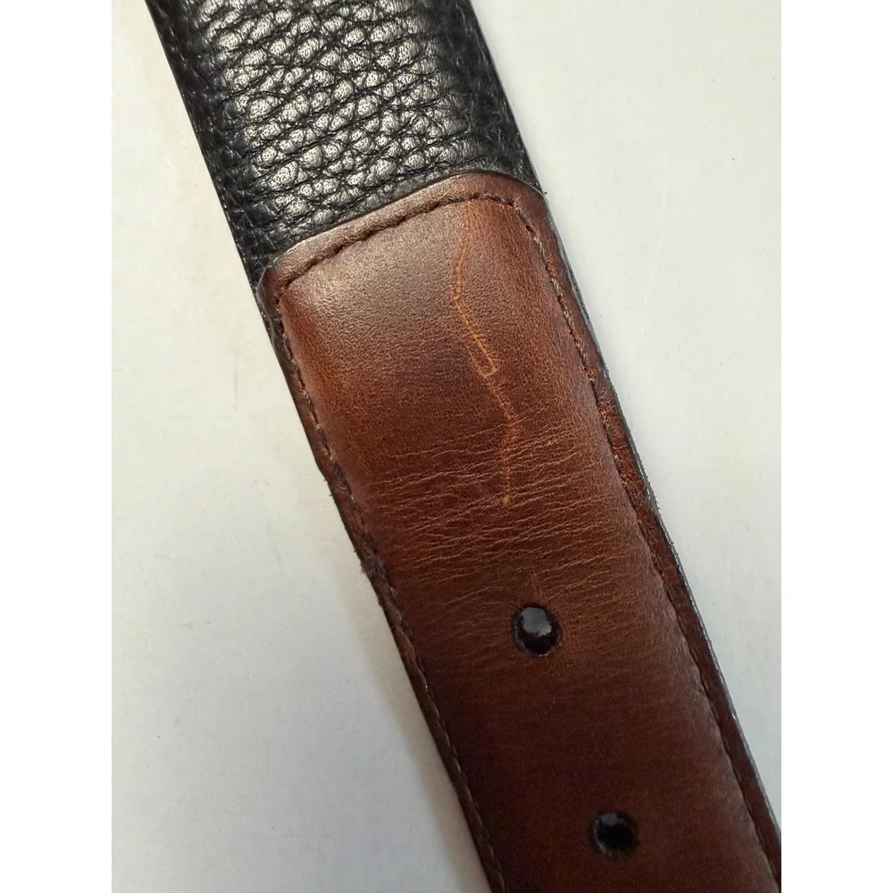 Allen Edmonds Leather Belt 42 Black Brown Mens USA Made Pebble Grain Calfskin